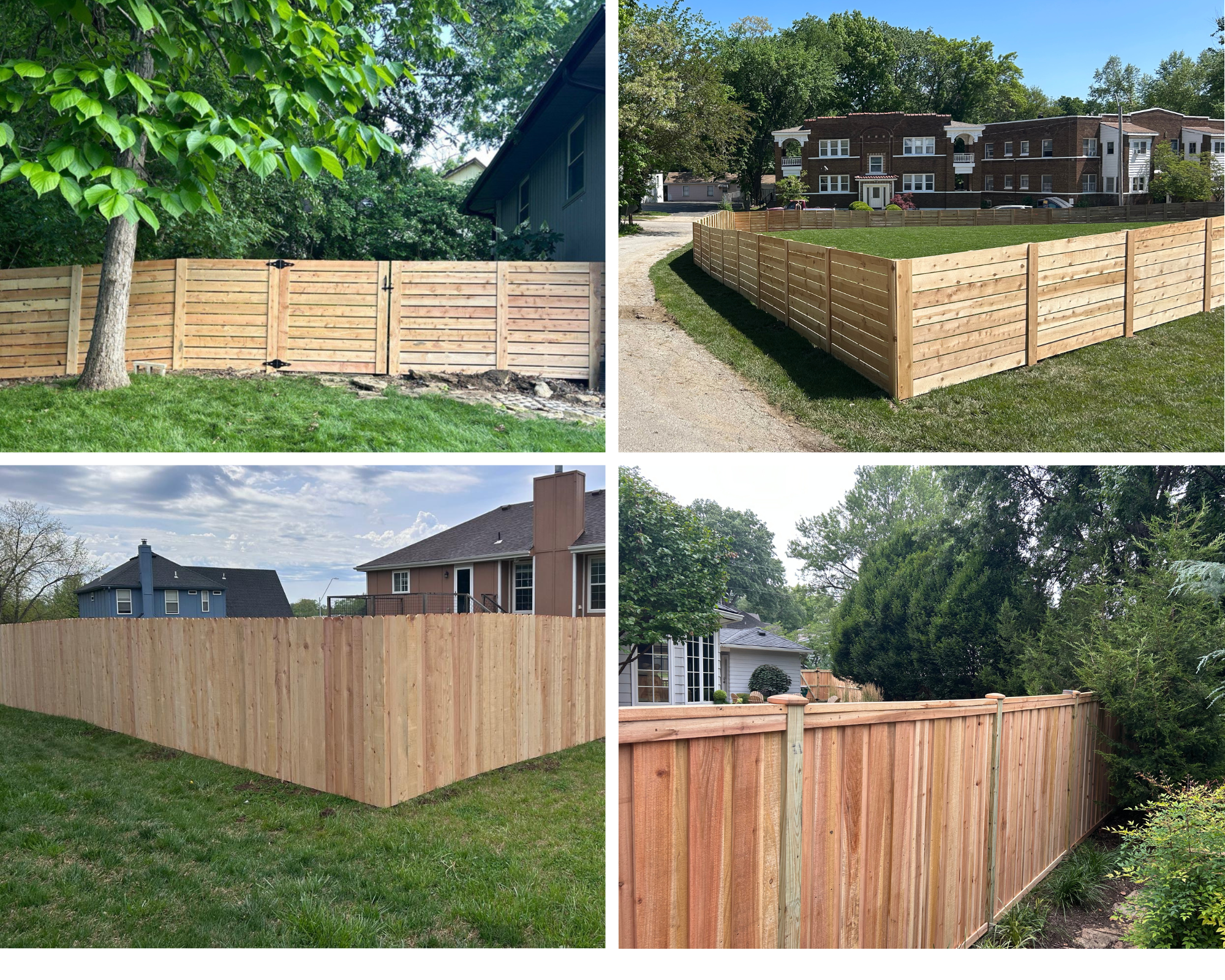 Comparison of four different wooden fences in various residential yards